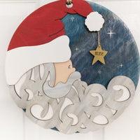 Santa moon Wall hanging, Believe holiday decor, Seasonal home decor, Christmas wall art