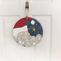 Santa moon Wall hanging, Believe holiday decor, Seasonal home decor, Christmas wall art