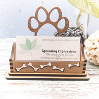 Dog lover Business Card Holder, Desk Card Holder, Pawprint and bones, great gift for Veterinarian, dog trainer or groomer!