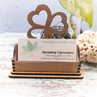 Shamrock Business Card Holder, Clover Desk Card Holder, Irish Luck Gift for office, personalized wooden desktop card display