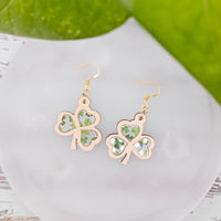 Shamrock Dangle Earrings, Inlay acrylic earrings, St. Patrick's Day Jewelry, Handmade