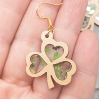 Shamrock Dangle Earrings, Inlay acrylic earrings, St. Patrick's Day Jewelry, Handmade