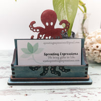 Octopus Business Card Holder for desk, Ocean Desk Card Holder, Gift for office, personalized wooden desktop card display