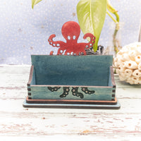 Octopus Business Card Holder for desk, Ocean Desk Card Holder, Gift for office, personalized wooden desktop card display