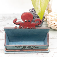 Octopus Business Card Holder for desk, Ocean Desk Card Holder, Gift for office, personalized wooden desktop card display