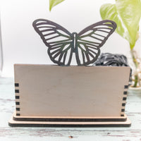 Butterfly Business Card Holder for desk, Floral Desk Card Holder, Nature Gift for office, personalized wooden desktop card display