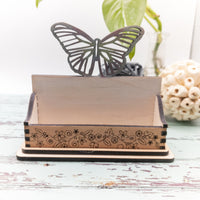 Butterfly Business Card Holder for desk, Floral Desk Card Holder, Nature Gift for office, personalized wooden desktop card display