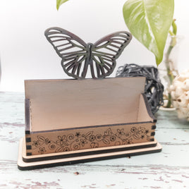 Butterfly Business Card Holder for desk, Floral Desk Card Holder, Nature Gift for office, personalized wooden desktop card display