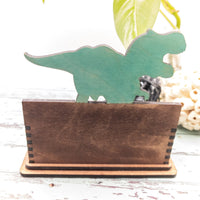 Dinosaur Business Card Holder for desk, T-Rex Card Holder, Gift for office, personalized wooden desktop card display