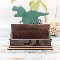 Dinosaur Business Card Holder for desk, T-Rex Card Holder, Gift for office, personalized wooden desktop card display