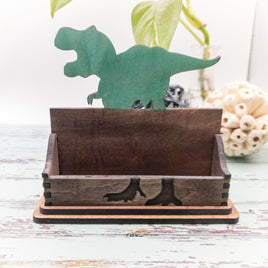 Dinosaur Business Card Holder for desk, T-Rex Card Holder, Gift for office, personalized wooden desktop card display