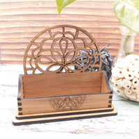 Business Card Holder, Desk Card Holder, Floral Mandala Gift for office, personalized wooden desktop card display