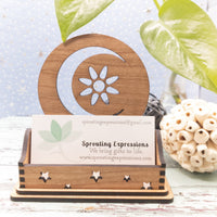 Celestial Business Card Holder, Desk Card Holder, Moon and stars Gift for office, personalized wooden desktop card display