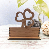 Shamrock Business Card Holder, Clover Desk Card Holder, Irish Luck Gift for office, personalized wooden desktop card display