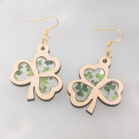 Shamrock Dangle Earrings, Inlay acrylic earrings, St. Patrick's Day Jewelry, Handmade