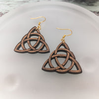 Celtic Knot Dangle Earrings, Walnut Drop earrings, St. Patrick's Day Jewelry, Wood Jewellery