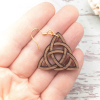 Celtic Knot Dangle Earrings, Walnut Drop earrings, St. Patrick's Day Jewelry, Wood Jewellery