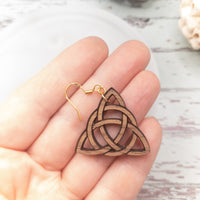 Celtic Knot Dangle Earrings, Walnut Drop earrings, St. Patrick's Day Jewelry, Wood Jewellery