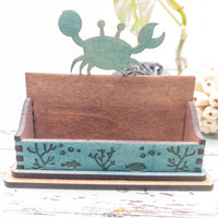 Blue crab Business Card Holder for desk, Ocean Desk Card Holder, Sealife Gift for office, personalized wooden desktop card display