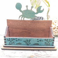 Blue crab Business Card Holder for desk, Ocean Desk Card Holder, Sealife Gift for office, personalized wooden desktop card display