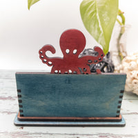 Octopus Business Card Holder for desk, Ocean Desk Card Holder, Gift for office, personalized wooden desktop card display