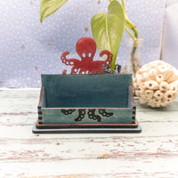 Octopus Business Card Holder for desk, Ocean Desk Card Holder, Gift for office, personalized wooden desktop card display