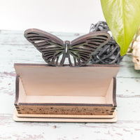 Butterfly Business Card Holder for desk, Floral Desk Card Holder, Nature Gift for office, personalized wooden desktop card display