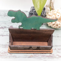 Dinosaur Business Card Holder for desk, T-Rex Card Holder, Gift for office, personalized wooden desktop card display