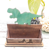 Dinosaur Business Card Holder for desk, T-Rex Card Holder, Gift for office, personalized wooden desktop card display