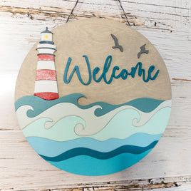 Lighthouse Wall Decor, Ocean Welcome Sign, Beach House Decor, Coastal Accents, 3D Layered, vacation rental decor, Wood Wall Art