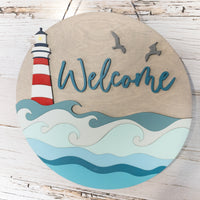 Lighthouse Wall Decor, Ocean Welcome Sign, Beach House Decor, Coastal Accents, 3D Layered, vacation rental decor, Wood Wall Art