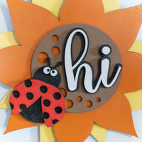 Ladybug on a sunflower sign, Garden welcome sign, Floral wall decor, Flower and ladybug wall decoration