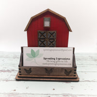 Big Red Barn Business Card Holder for desk, Farm Desk Card Holder, Barn with Chickens, great gift for Farmer or Livestock veterinarian.