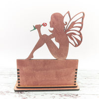 Fairy Smelling Rose, Business Card Holder for desk, Desk Card Holder, Winged Fairy, Mystical Decor