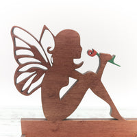 Fairy Smelling Rose, Business Card Holder for desk, Desk Card Holder, Winged Fairy, Mystical Decor