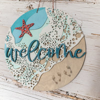 Footprints in the sand Wall Decor, Ocean Welcome Sign, Beach House Decor, Coastal Accents, 3D Layered, vacation rental decor, Wood Wall Art