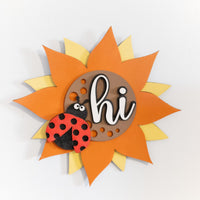 Ladybug on a sunflower sign, Garden welcome sign, Floral wall decor, Flower and ladybug wall decoration