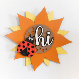 Ladybug on a sunflower sign, Garden welcome sign, Floral wall decor, Flower and ladybug wall decoration