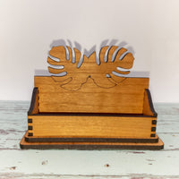 Monstera Business Card Holder for desk, Tropical Desk Card Holder, Nature Gift for office, personalized wooden desktop card display