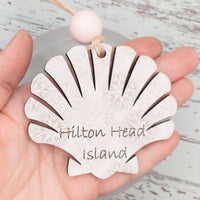 Seashell Christmas Tree Ornament, Shell Car Charm, Wooden Backpack tag, Beach Lover Gift, Personalized Gift