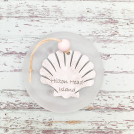 Seashell Christmas Tree Ornament, Shell Car Charm, Wooden Backpack tag, Beach Lover Gift, Personalized Gift