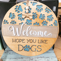 Welcome Sign, Dogs, Paw Prints, Wall Decor, Hanging Sign, Handmade Funny Dog decor