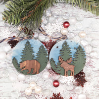 Woodland Christmas Decorations, Forest ornament Set, Mountain Ornament Set, Wooden Ornaments, Moose, Bear