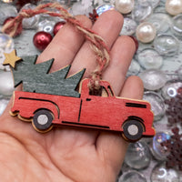 Red pick up truck Christmas Ornament, Farm truck Christmas Tree Ornament, Wooden Ornament, Gift Tag, handmade