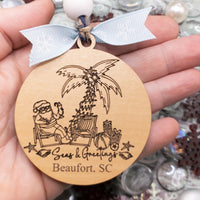 Santa on the beach custom Christmas Ornament, Personalized Gift Tag, Coastal Christmas, handmade