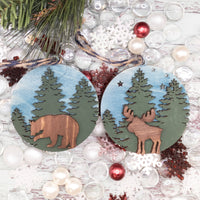 Woodland Christmas Decorations, Forest ornament Set, Mountain Ornament Set, Wooden Ornaments, Moose, Bear