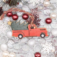 Red pick up truck Christmas Ornament, Farm truck Christmas Tree Ornament, Wooden Ornament, Gift Tag, handmade
