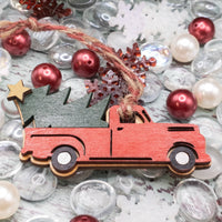 Red pick up truck Christmas Ornament, Farm truck Christmas Tree Ornament, Wooden Ornament, Gift Tag, handmade
