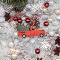 Red pick up truck Christmas Ornament, Farm truck Christmas Tree Ornament, Wooden Ornament, Gift Tag, handmade