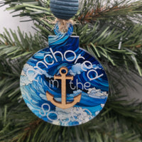 Anchored in the South Christmas Ornament, Nautical Christmas Tree Ornament, Anchor and waves Gift Tag, Coastal Christmas, handmade